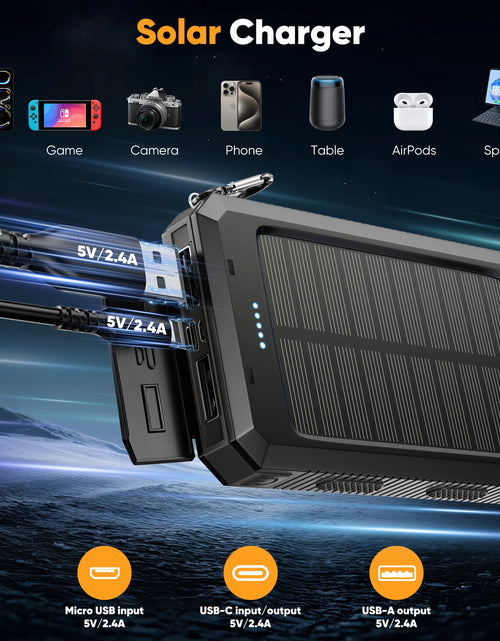 Load image into Gallery viewer, 20000Mah Portable Power Bank Solar Charger for Cell Phone and Android, Solar Phone Chargers with Dual 5V USB Ports and 2 Led Flashlight
