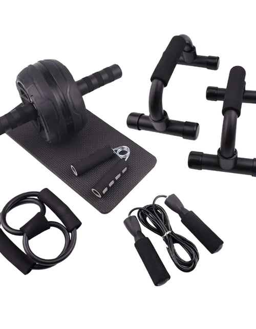Load image into Gallery viewer, Abs Roller Wheel Indoor Fitness Equipment Set Home Gym Workout Chest Expander Black
