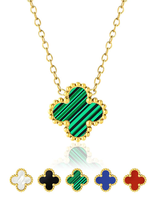 Load image into Gallery viewer, Green Flower Pendant Necklace in Yellow Gold Plated
