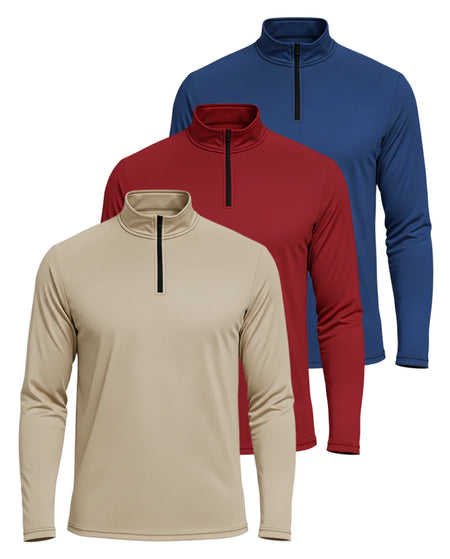 3 Pack: Men'S Dry-Fit Active Quarter Zip Long Sleeve Athletic Performance Pullover (Available in Big & Tall)