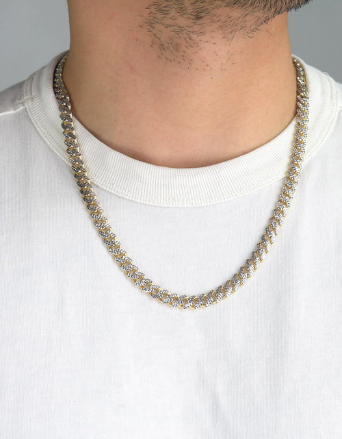 Load image into Gallery viewer, 10K Real Yellow Gold Royal Monaco 7.5Mm Miami Cuban Diamond Cut Pave Link Necklace (18"-30") Two Tone Italian Jewelry for Men
