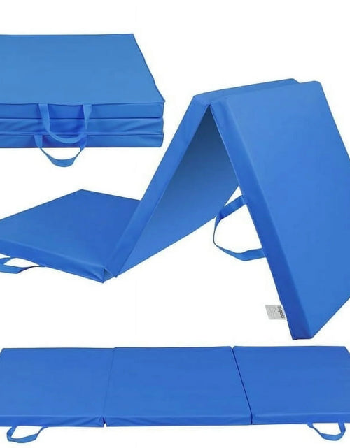 Load image into Gallery viewer, 6' X 2' Exercise Tri-Fold Gym Mat,Aerobics Yoga Workout Tumbling Mats for Home Gym Flooring with Carry Handles for Gymnastics, Stretching, Martial Arts-Blue
