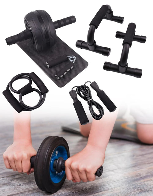 Load image into Gallery viewer, Abs Roller Wheel Indoor Fitness Equipment Set Home Gym Workout Chest Expander Black
