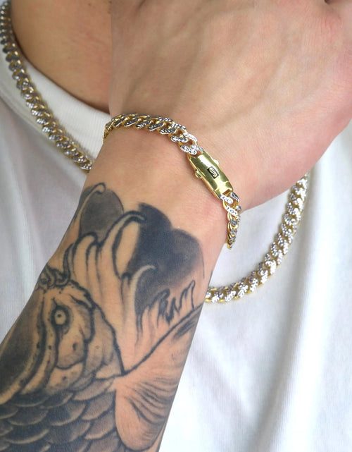 Load image into Gallery viewer, 10K Real Yellow Gold Royal Monaco 7.5Mm Miami Cuban Diamond Cut Pave Link Necklace (18"-30") Two Tone Italian Jewelry for Men
