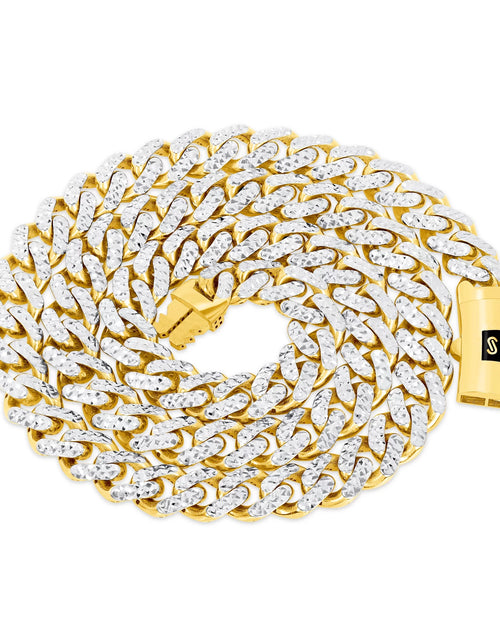 Load image into Gallery viewer, 10K Real Yellow Gold Royal Monaco 7.5Mm Miami Cuban Diamond Cut Pave Link Necklace (18"-30") Two Tone Italian Jewelry for Men
