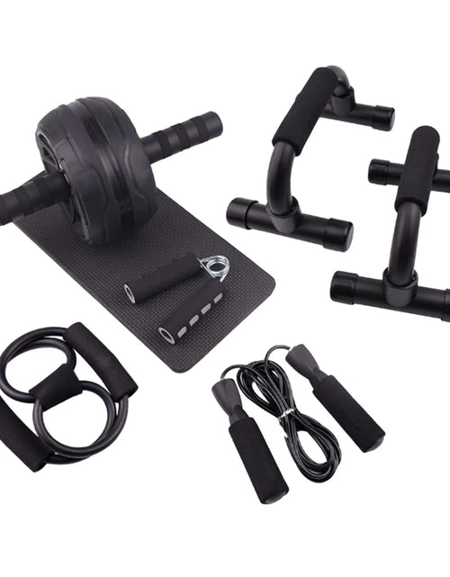 Load image into Gallery viewer, Abs Roller Wheel Indoor Fitness Equipment Set Home Gym Workout Chest Expander Black
