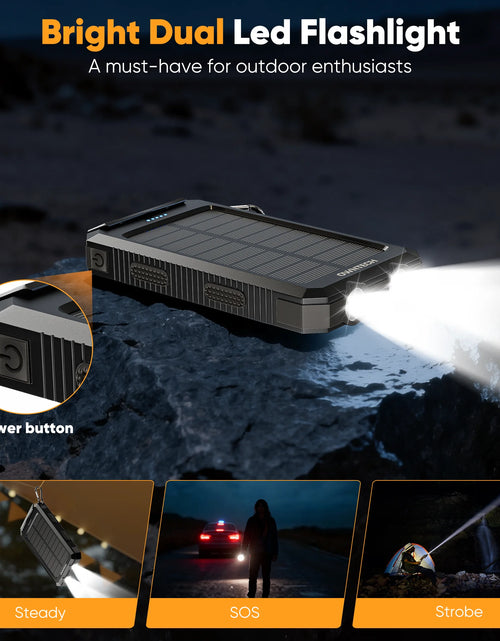 Load image into Gallery viewer, 20000Mah Portable Power Bank Solar Charger for Cell Phone and Android, Solar Phone Chargers with Dual 5V USB Ports and 2 Led Flashlight
