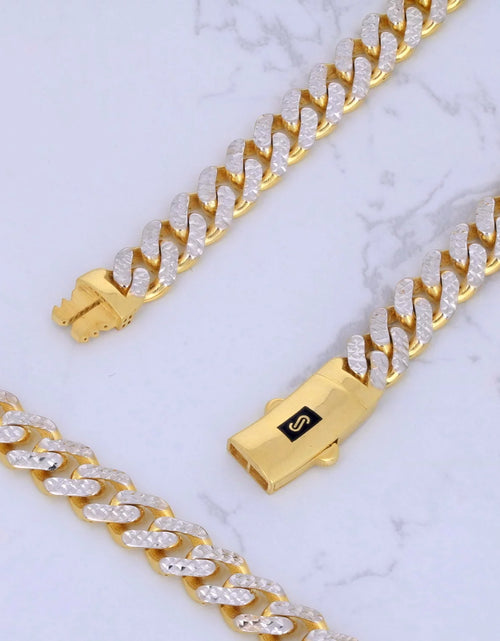 Load image into Gallery viewer, 10K Real Yellow Gold Royal Monaco 7.5Mm Miami Cuban Diamond Cut Pave Link Necklace (18"-30") Two Tone Italian Jewelry for Men
