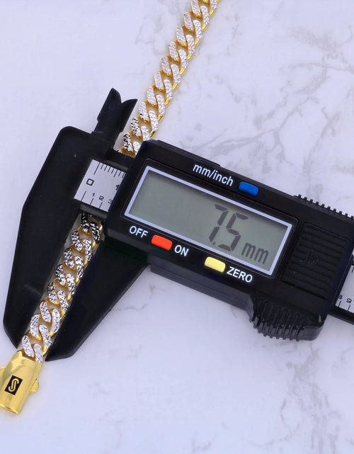 Load image into Gallery viewer, 10K Real Yellow Gold Royal Monaco 7.5Mm Miami Cuban Diamond Cut Pave Link Necklace (18"-30") Two Tone Italian Jewelry for Men
