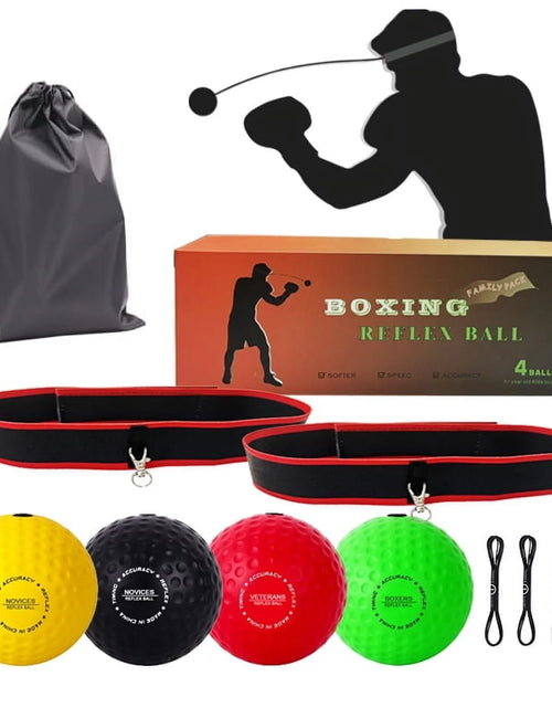 Load image into Gallery viewer, Boxing Reflex Ball Set - Includes 4 Different Balls and 2 Adjustable Headbands, Great for Reflex, Timing, Accuracy, Focus and Hand Eye Coordination Training for Boxing, MMA and Krav Mega
