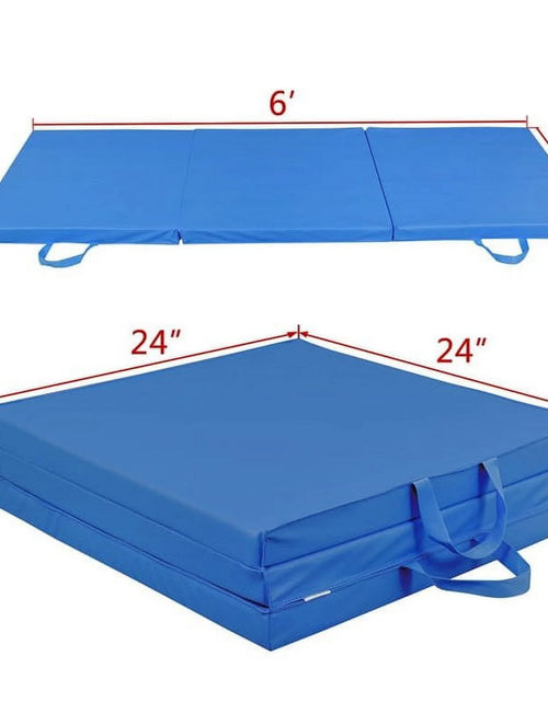 Load image into Gallery viewer, 6' X 2' Exercise Tri-Fold Gym Mat,Aerobics Yoga Workout Tumbling Mats for Home Gym Flooring with Carry Handles for Gymnastics, Stretching, Martial Arts-Blue
