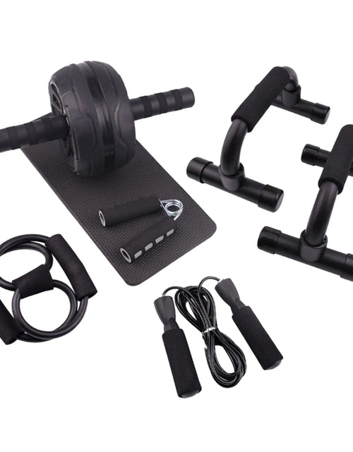Load image into Gallery viewer, Abs Roller Wheel Indoor Fitness Equipment Set Home Gym Workout Chest Expander Black
