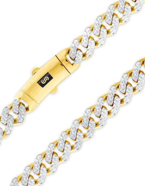 Load image into Gallery viewer, 10K Real Yellow Gold Royal Monaco 7.5Mm Miami Cuban Diamond Cut Pave Link Necklace (18"-30") Two Tone Italian Jewelry for Men
