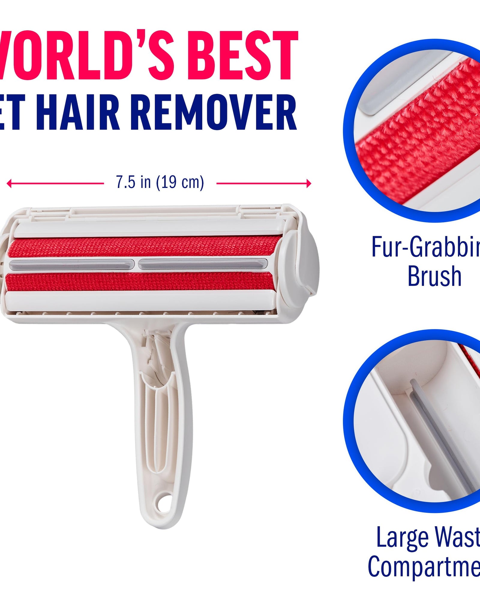 Chom Chom Roller Pet Hair Remover and Reusable Lint Roller - Chomchom Cat and Dog Hair Remover for Furniture, Couch, Carpet, Clothing and Bedding