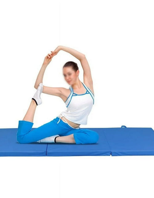 Load image into Gallery viewer, 6' X 2' Exercise Tri-Fold Gym Mat,Aerobics Yoga Workout Tumbling Mats for Home Gym Flooring with Carry Handles for Gymnastics, Stretching, Martial Arts-Blue
