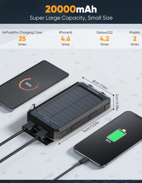 Load image into Gallery viewer, 20000Mah Portable Power Bank Solar Charger for Cell Phone and Android, Solar Phone Chargers with Dual 5V USB Ports and 2 Led Flashlight
