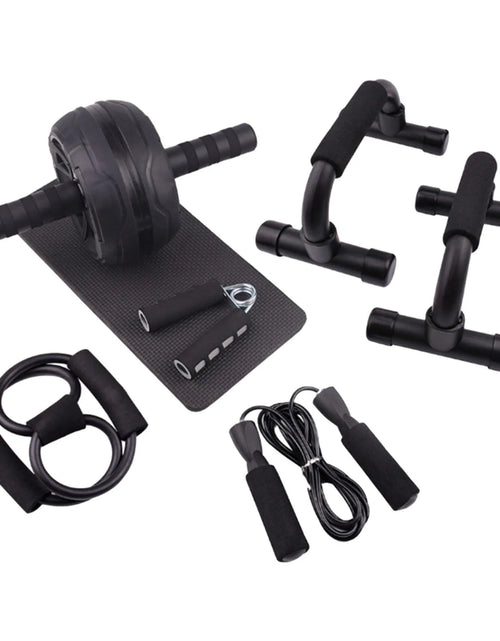 Load image into Gallery viewer, Abs Roller Wheel Indoor Fitness Equipment Set Home Gym Workout Chest Expander Black
